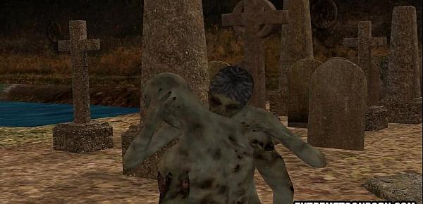  3D Zombie Gets Fucked Hard in a Graveyard